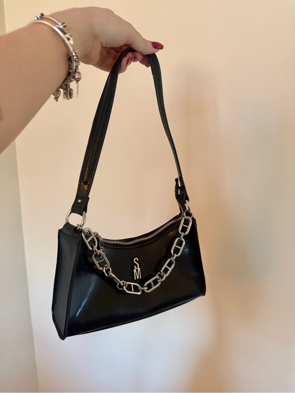 Steve Madden Black Shoulder Bag with Silver Chain